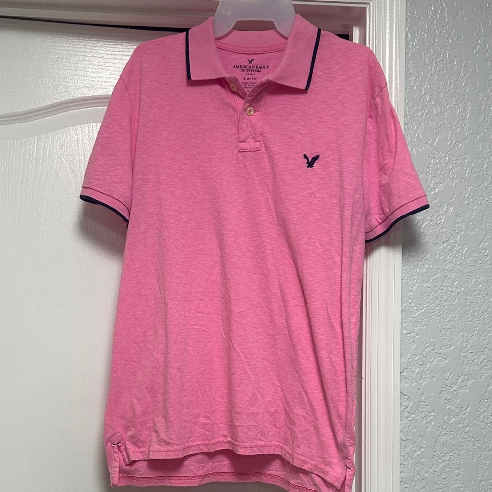 American Eagle Outfitters Pink Polo Shirt Slim Fit